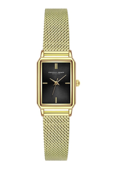 Frederic Graff, Szögletes karóra hálós rozsdamentes acél szíjjal, Aranyszín