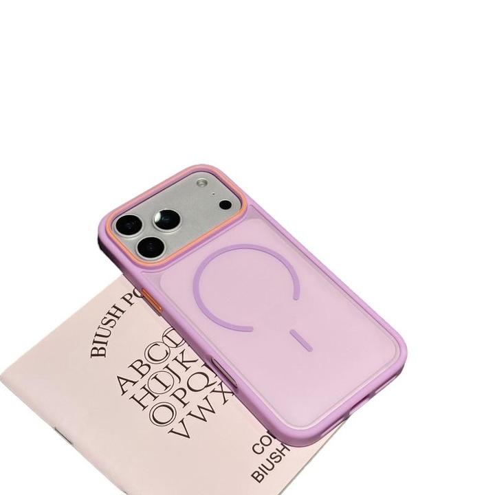 Husa telefon magnetica, compatibila cu iPhone 17 Pro Max roz 3in1