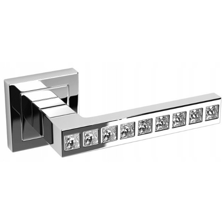 Clantă pentru ușă de interior KUCHINOX Gloria, crom lucios cu cristale, set cu scut pătrat, 38-45mm