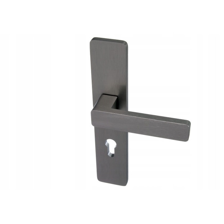 Mână de ușă exterior Medos, aluminiu, finisaj periat anodizat F6 Inox, set 2 manere, distanță axe 72mm