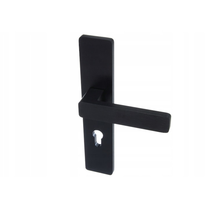 Mâner ușă exterior Medos, aluminiu periat negru F9005, set 2 manere, dimensiune 92mm