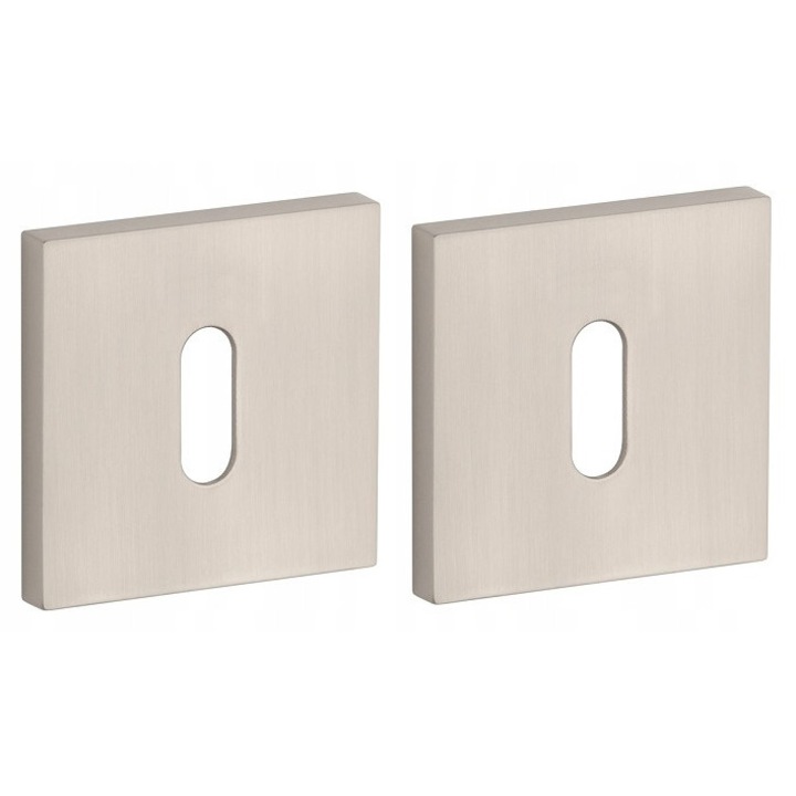 Rozeta patrata cheie nichel, set 2 bucati, 52mm x 52mm, pentru usi de interior