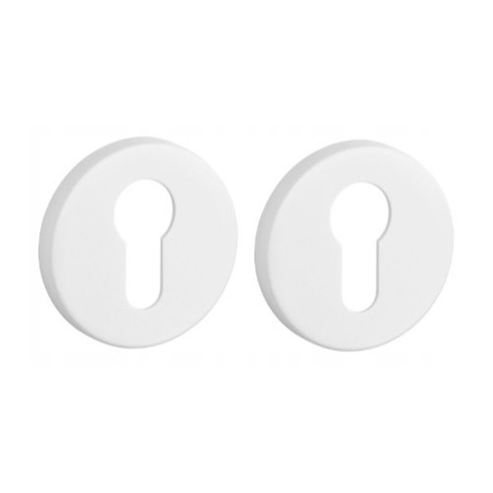 Rozeta alba mata rotunda Slim APRILE, set complet pentru usi de interior, 44mm, metal