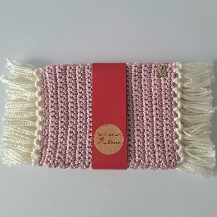 Set 4 Suporturi Pahare BABOLEXA® Fabricat de Mana, Coastere Crosetate Manual din Bumbac Natural, cu Franjuri Decorative, Antialunecare si Protectie Termica, pentru Cafea, Ceai si Protectia Mesei, Ideale pentru Cadou, Usor de Spalat Manual, Roz