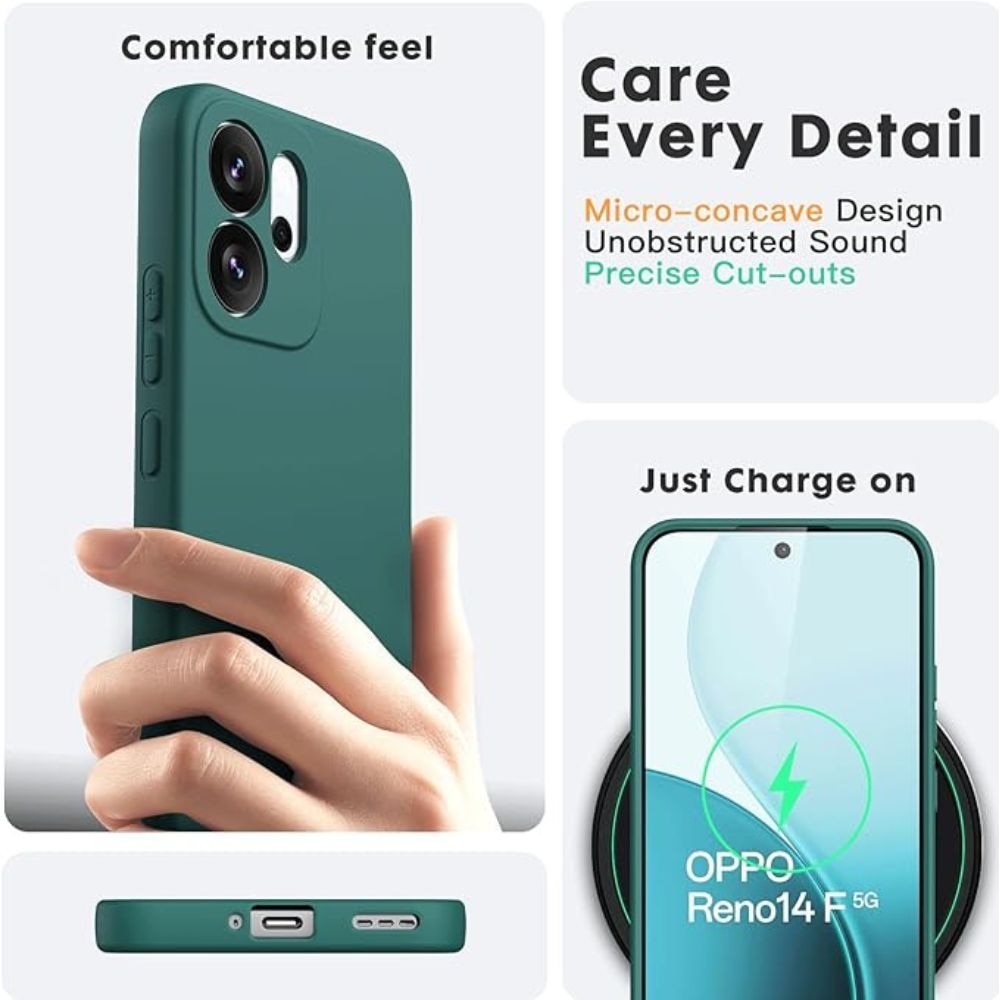 Husa pentru Telefon Compatibila cu Oppo Reno 14 FS 5G/ 14 F 5G, G-Tech, Silicon TPU, Protectii camere, Aspect Mat, Verde Inchis