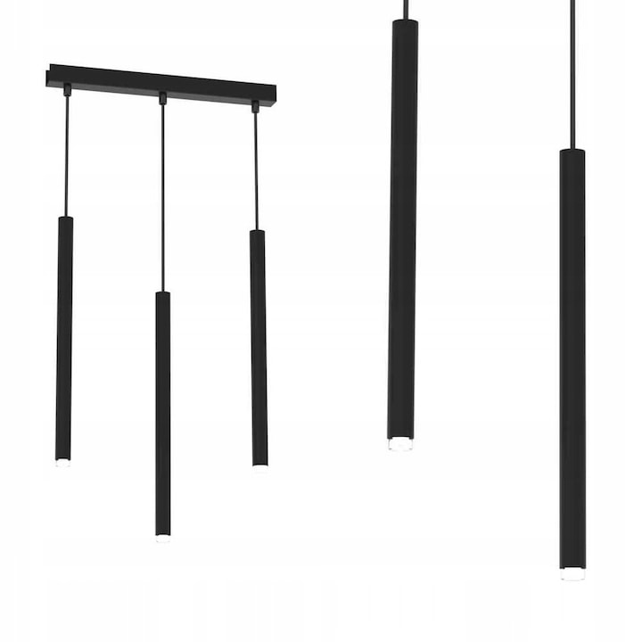 Lampa Suspendată MILAGRO MONZA, Neagră, Metal, 3 Dulii G9, 50-90cm x 40cm x 5cm