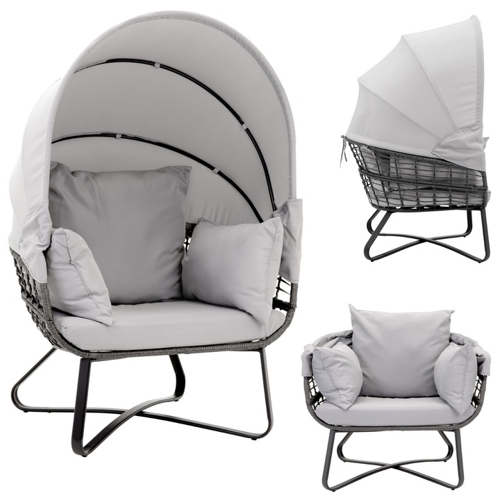 Fotoliu gradina cu acoperis, JUMI, 153x100x100cm, gri, 120kg