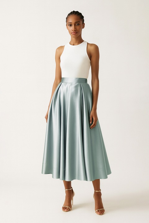 Acob à porter, Fusta evazata cu buzunare laterale, Albastru petrol