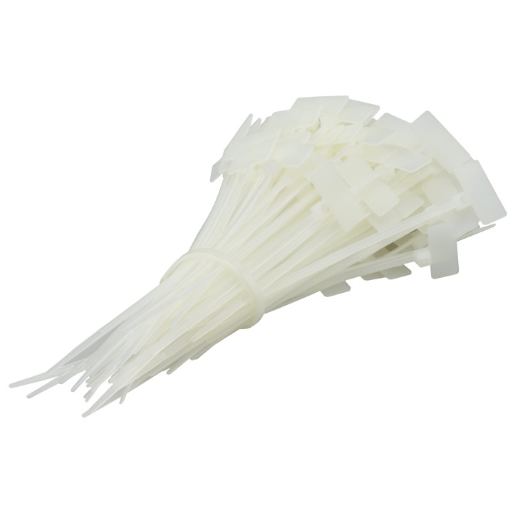 Coliere cablu cu eticheta, Trytyt, 2.5mm x 100 buc, plastic, alb