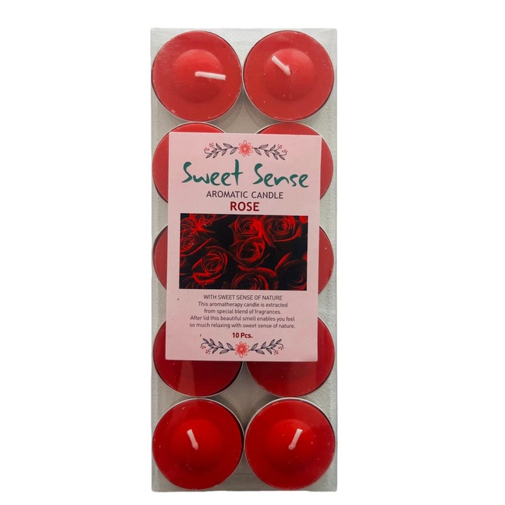 Ароматни свещи, Sweet Sense, аромат на роза, червени, 10 бр., 3х1.5см