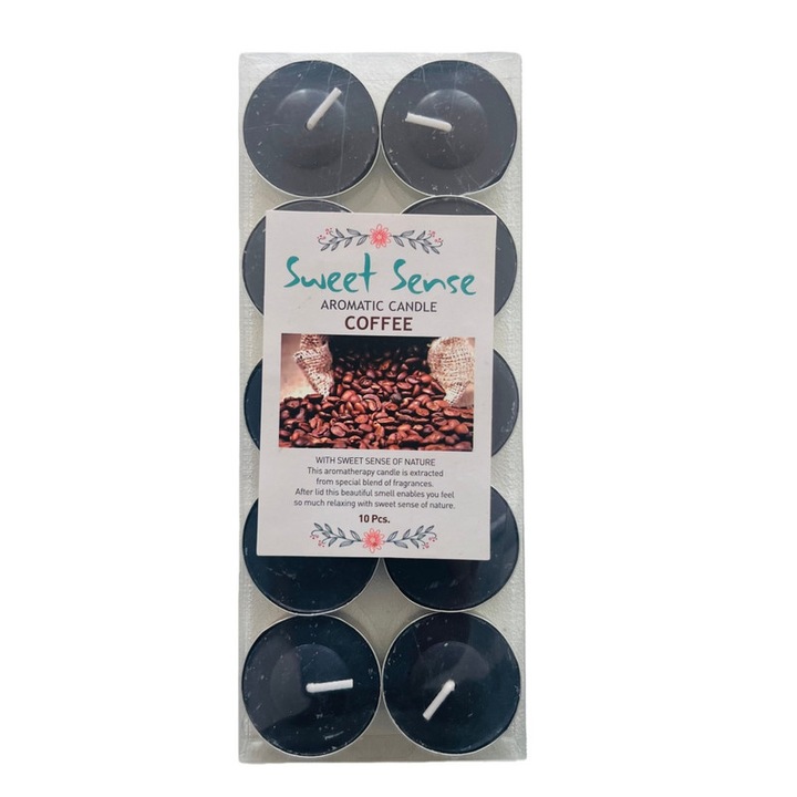 Ароматни свещи Sweet Sense, аромат кафе, 10 бр., черни, 3x1.5см