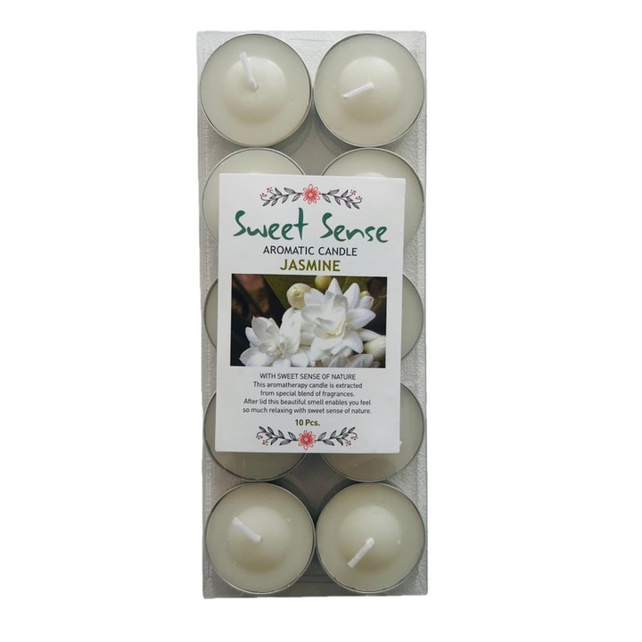 Lumanari parfumate Sweet Sense, parfum iasomie, 10 buc, alb, 3x1.5cm