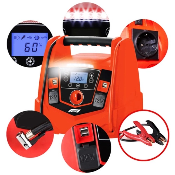 Starter Auto Profesional F1 10834, 1250A, Compresor 10bar, Powerbank 4xUSB, Iluminare LED
