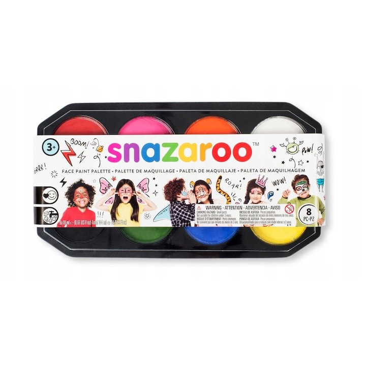 Set 8 Culori Vopsea Machiaj Fata si Corp Snazaroo 18ml, multicolor
