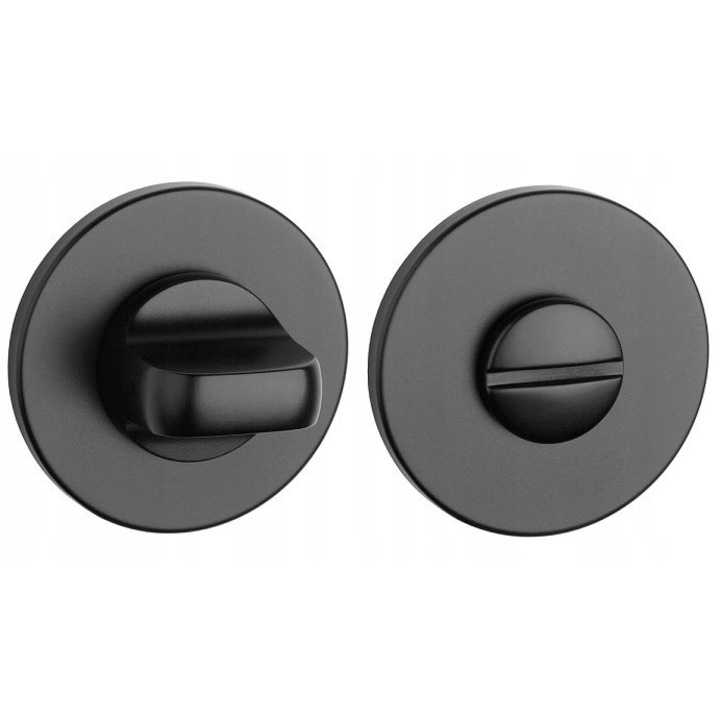 Rozeta WC rotundă neagră mată APRILE, set complet, pentru uși interioare, diametru 52mm