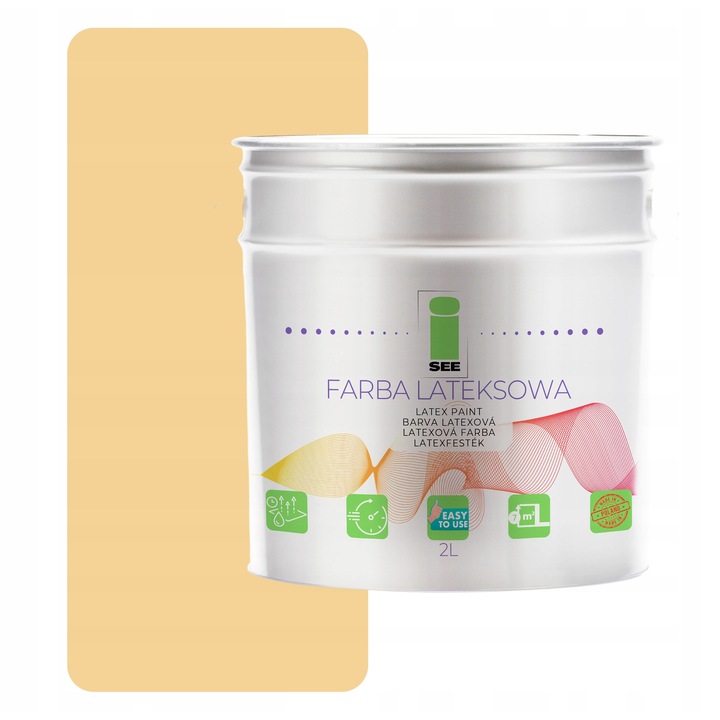 Vopsea latex pentru interior, I SEE, galben, 2L, acoperire completa dupa 2 straturi