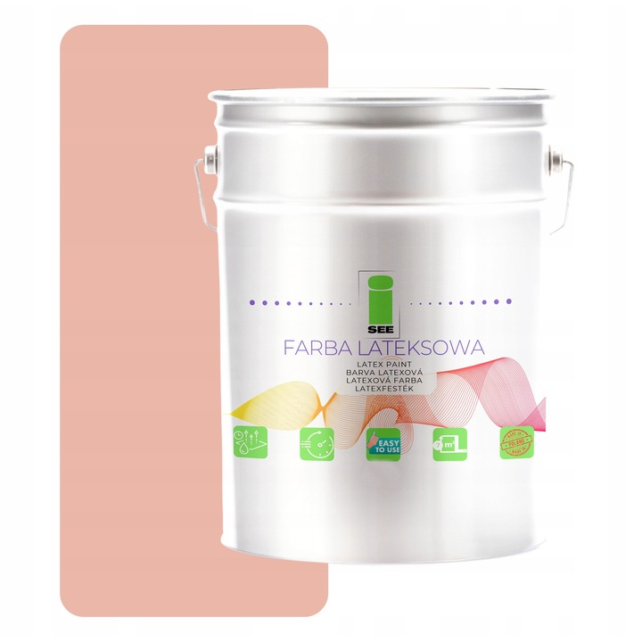 Vopsea lavabila pentru pereti, pudra roz, 10L, I SEE, acoperire completa in 2 straturi, rezistenta la spalare