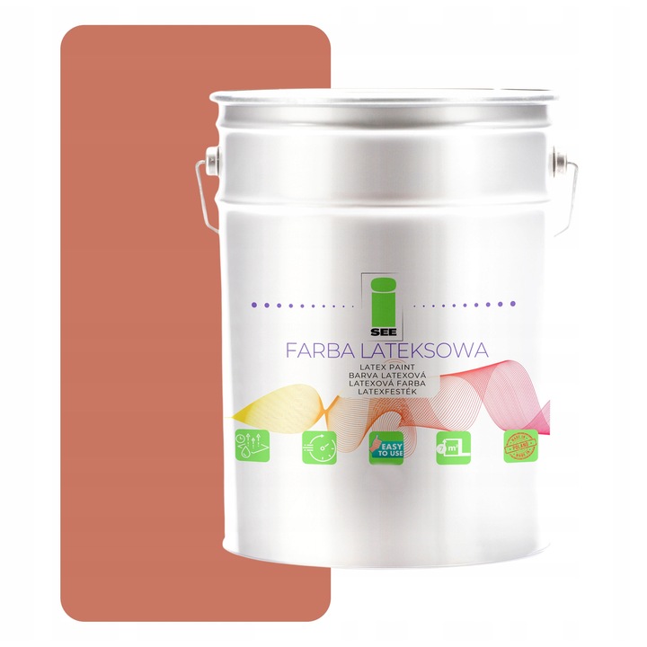 Vopsea lavabila pentru pereti, I SEE, 10L, culoare caramizie deschisa, mata, acoperire 7m2/L