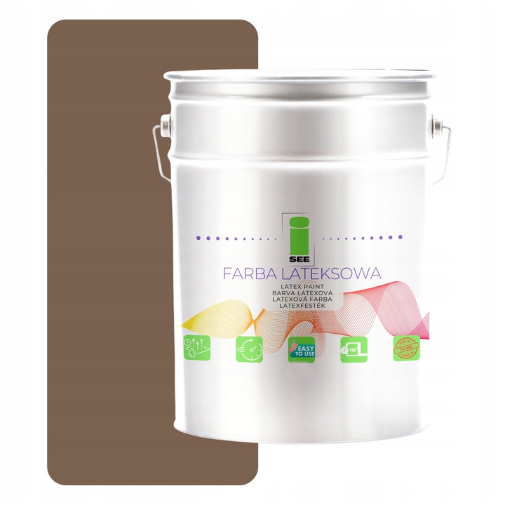Латексна боя за стени, I SEE, кафява, 10L, пълно покритие в 2 слоя