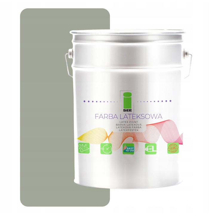 Vopsea lavabila pentru interior, I SEE, 10L, gri salvie, acoperire completa dupa 2 straturi