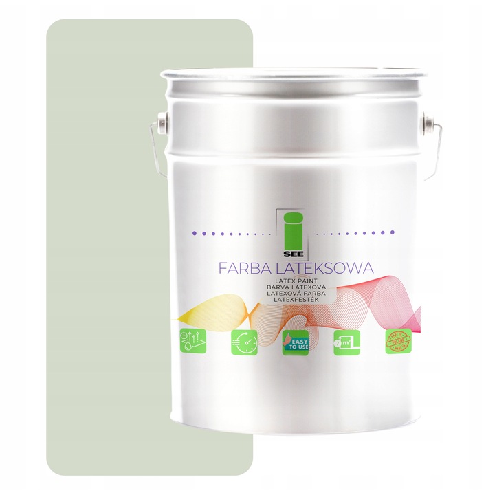 Vopsea lavabila pentru pereti, I SEE, verde pastel, 5L, acoperire completa in 2 straturi