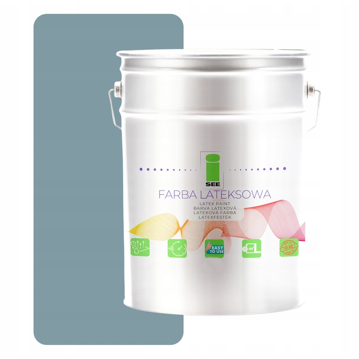 Vopsea latex pentru pereti, I SEE, nuanta gri, 10L, acoperire completa in 2 straturi