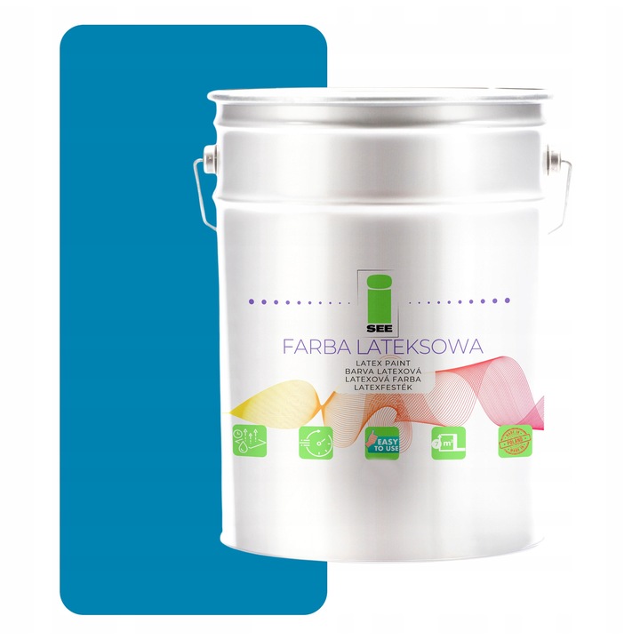 Vopsea latex pentru perete, 5L, albastru cer, I SEE, mat, acoperire 7m2/l, set de 2 straturi