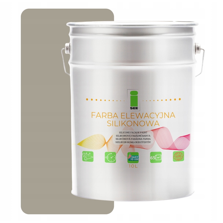 Vopsea siliconica pentru fatade, I SEE, gri cald, 10L, mat, 6.5 m²/l