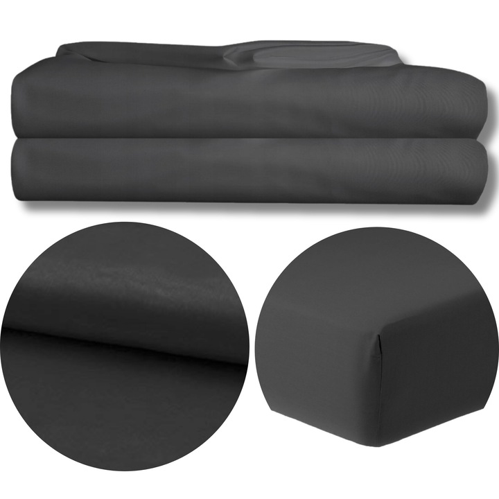 Cearsaf de pat 160x200 cm, grafit, 100% microfibra satinata, produs romanesc