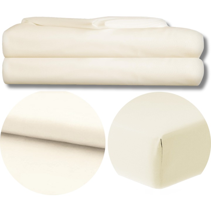 Cearsaf 160x200 cm din microfibra, lucios satinat, crem, Koney