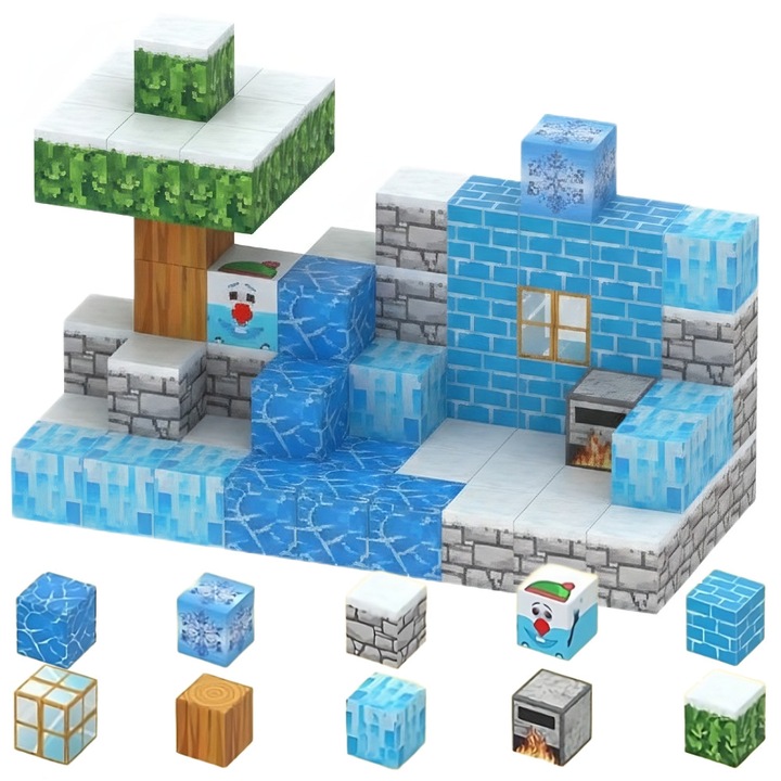 Set de constructie Dream World, Klocki Magnetyczne, Lodowy Dom, 75 elemente, 2 cm, multicolor