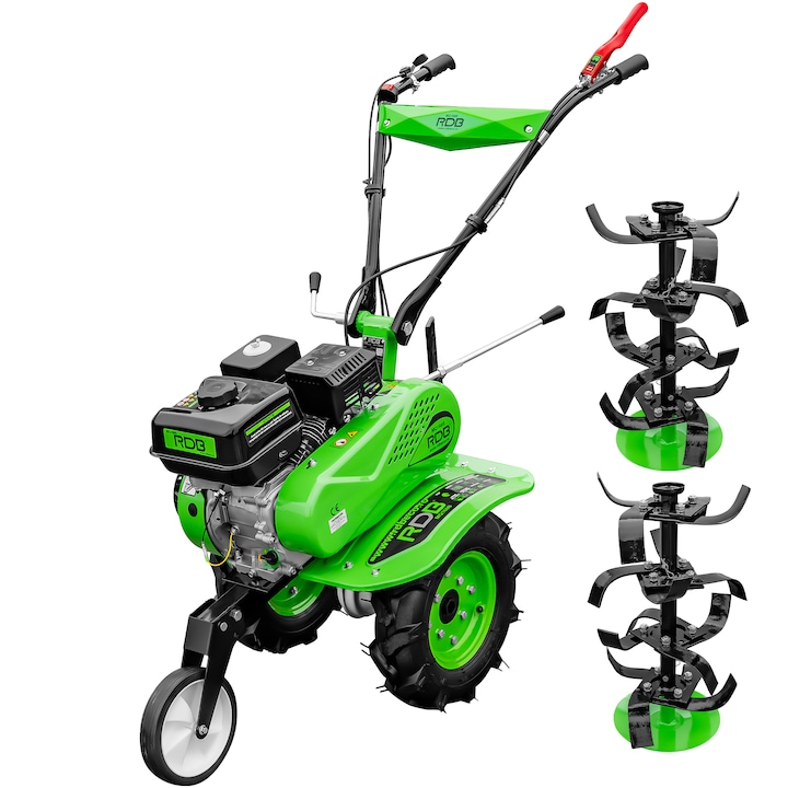 Motosapa RDB MQ168B, motor 7 CP, benzina, 2+1 viteze, latime lucru 105 cm, freze segmentabile, roti cauciuc 4.00x8"