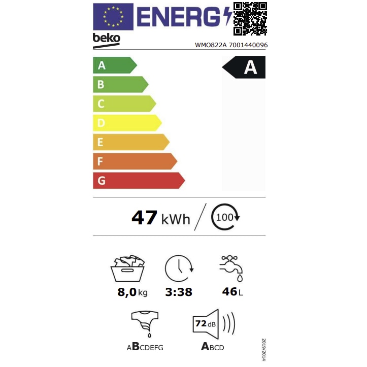 Masina de spalat rufe Beko, 8 kg, 1400 rpm, alb, 845 x 600 x 550 mm
