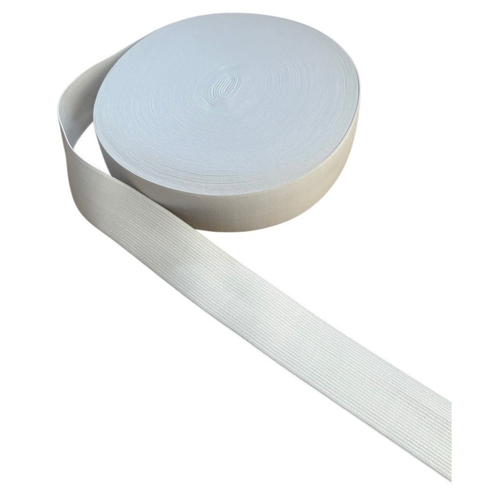 Elastic jartea plat, lat 38 mm, culoare alb, vanzare la metru liniar