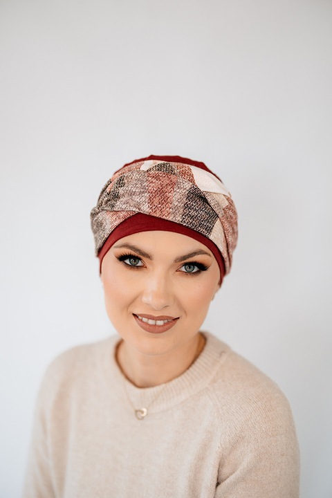 Turban pentru femei Helene B130+TL21, palarie din material tricotat, culoare mahon, pentru dupa chimioterapie