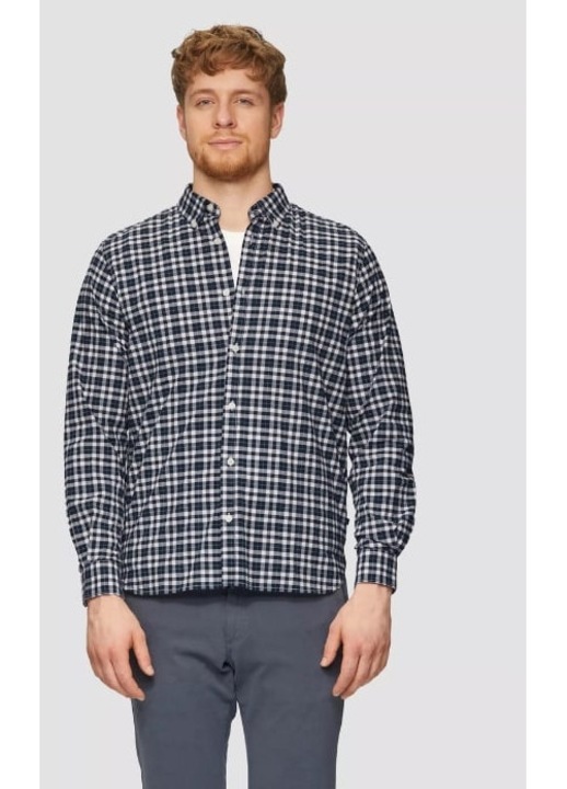 Мъжка риза, s.Oliver, кариран принт, бяла, Бял