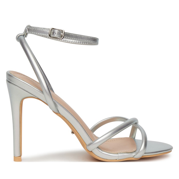 Sandale cu toc dama, Deezee, argintiu