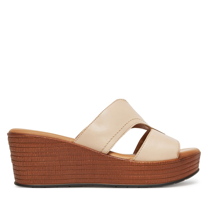 Papuci dama, Lasocki, piele naturala, bej, platforma, varf deschis