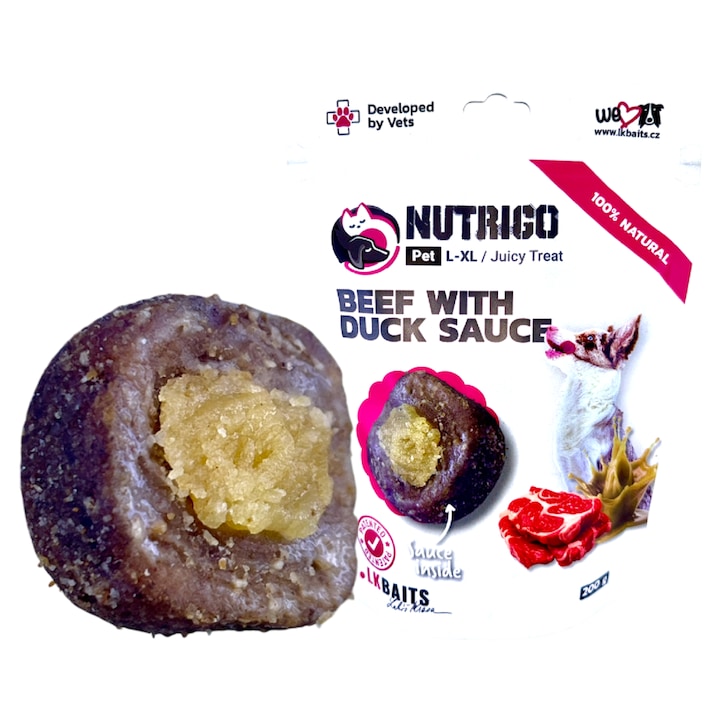 Recompense pentru Caini LK Baits Nutrigo Beef & Duck Sauce, Vita cu Sos de Rata 200g