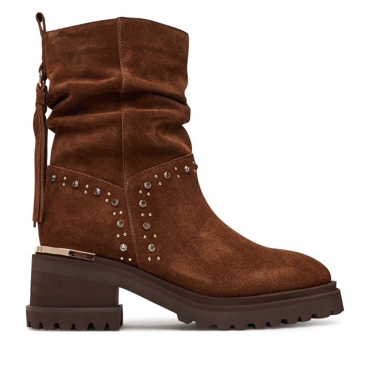 Botine dama, Alma En Pena, piele intoarsa, toc gros, maro, 36 EU