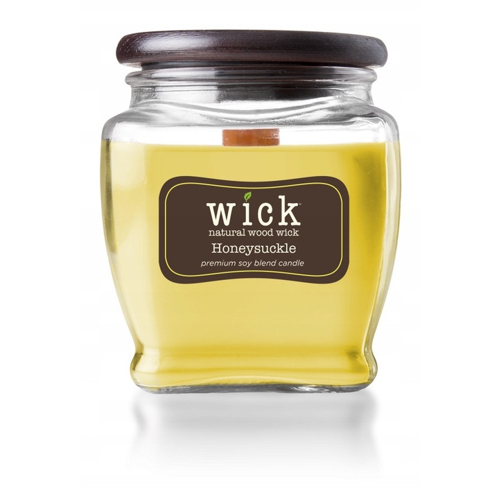Lumanare parfumata, Colonial Candle, Honeysuckle, 425g, fitil din lemn, recipient sticla cu capac lemn