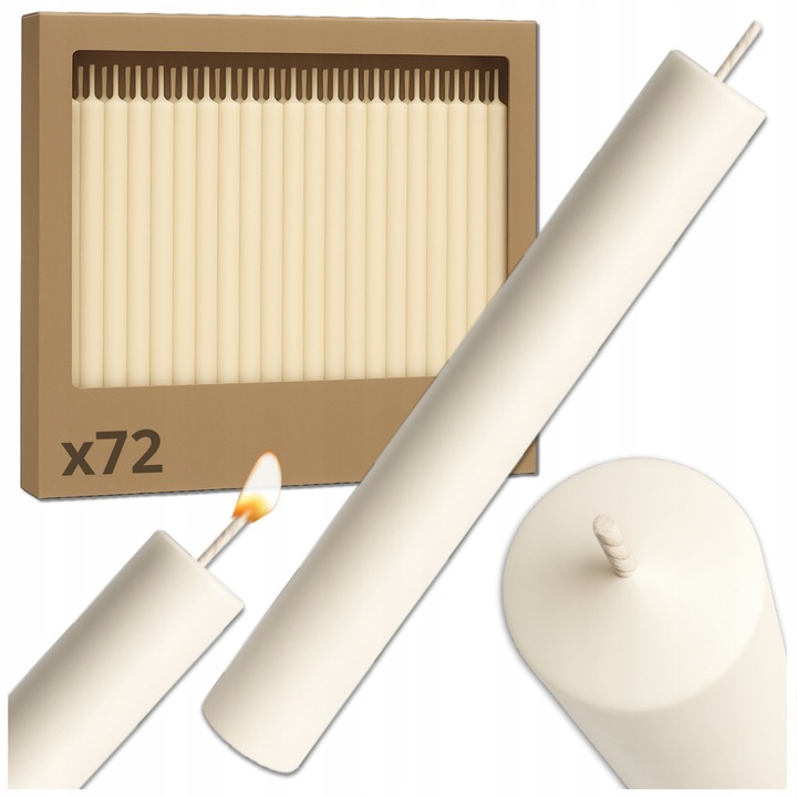 Комплект от 72 Класически Бели Свещи, Без Аромат, 22x180мм