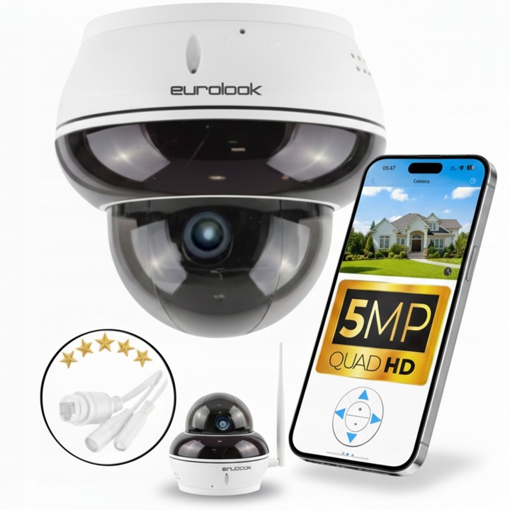 Cameră de supraveghere exterior, EUROLOOK, 5MPx, rotativă, rezistență la intemperii IP66, WiFi