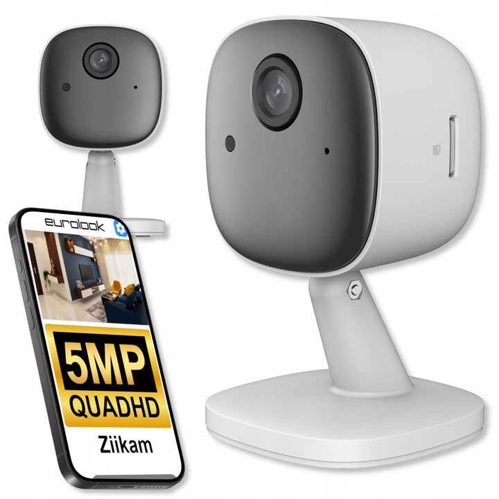Cameră de Supraveghere WiFi EUROLOOK 5MP QHD, Audio Bidirecțional, Alb, Exterior