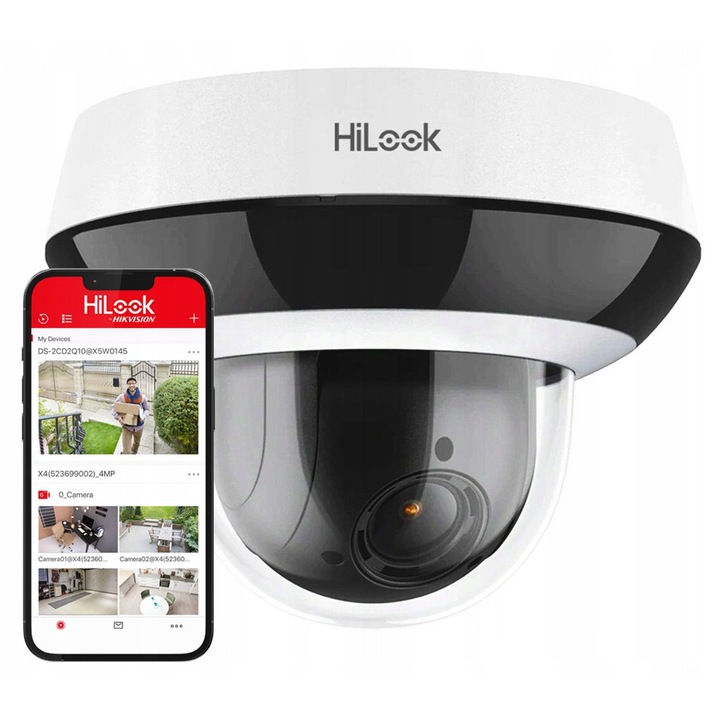 PTZ камера за наблюдение Hilook 4MP, 4x оптично увеличение, IR 20м, външна, PoE захранване