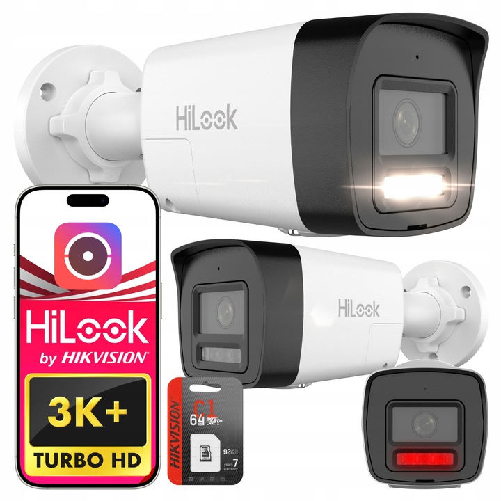 Camera de supraveghere exterior HiLook 6MP PoE, microfon, card 64GB, IP67