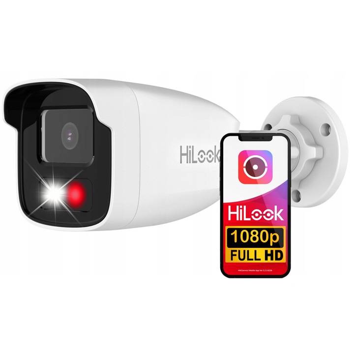 Cameră de supraveghere IP Hilook 2MP, Hybrid Light, microfon, IP67, 4mm