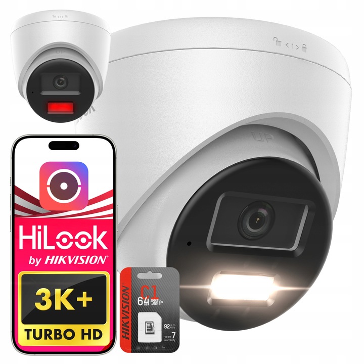 Cameră de Supraveghere Exterior Hilook 6MP PoE Hybrid-Light, rezistență IP67, MicroSD 64GB