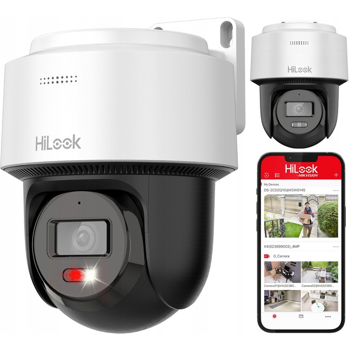 Cameră de supraveghere IP PTZ Hilook 2MP, Full HD 1080p, iluminare IR și LED alb 30m, rezistență IP66
