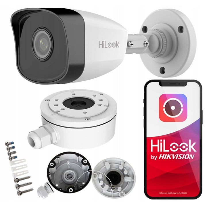 Camera de supraveghere HiLook IPCAM-B2, 2MP, vedere nocturna 30m, rezistenta IP67, cutie montaj inclusa